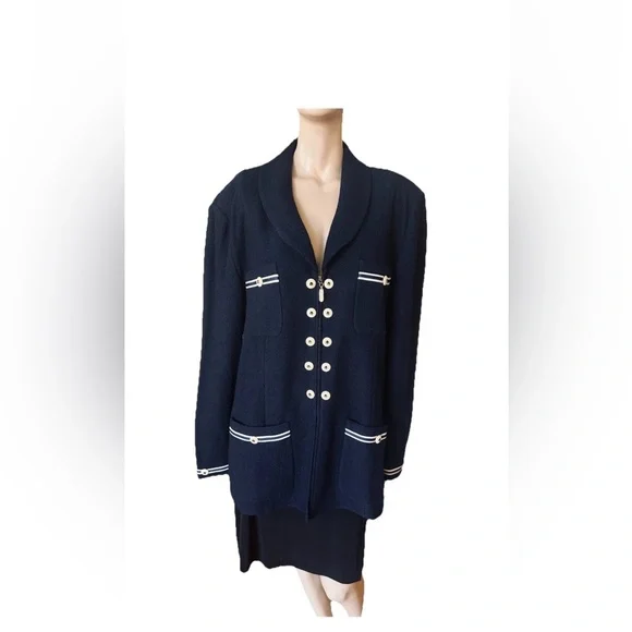 RARE St. John Military Navy Blue Jacket Blazer Santana Marie Gray Wool/Rayon 14 - Picture 4 of 15